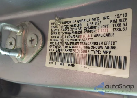 2011 Honda Cr-V Ex z USA, uszkodzony, nr VIN 5J6RE3H52BL015007